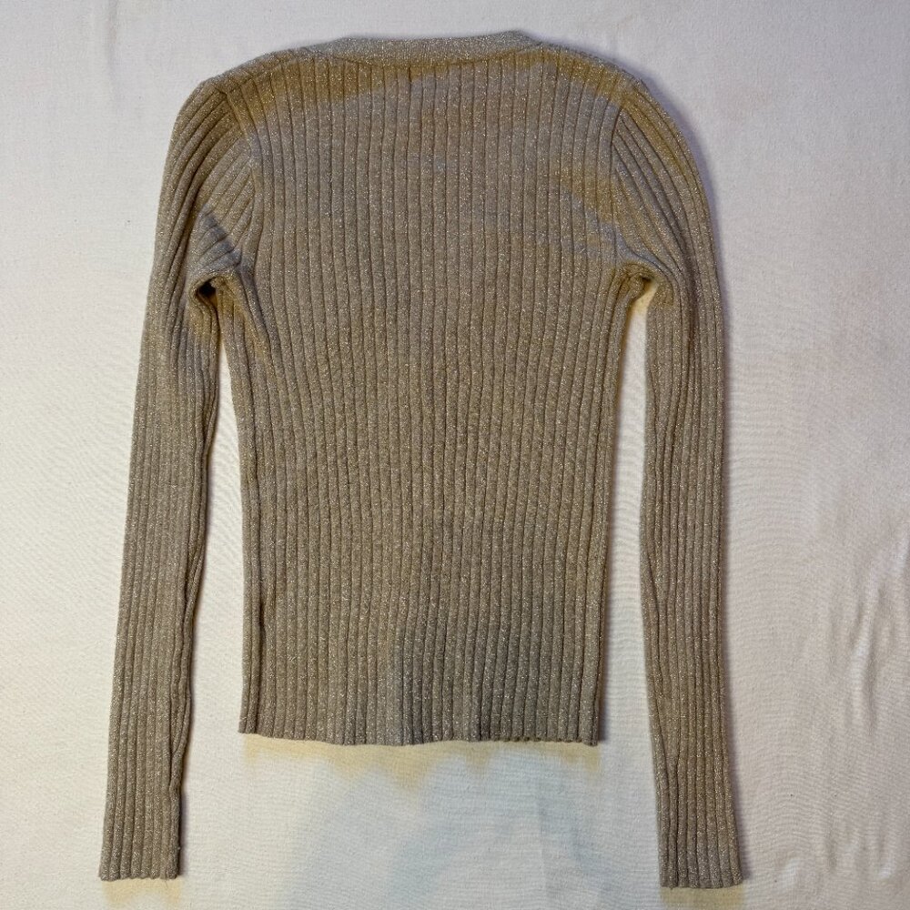 A New Day Shimmer Beige Fitted Ribbed V-Neck Button Down Cardigan XS - Picture 3 of 7